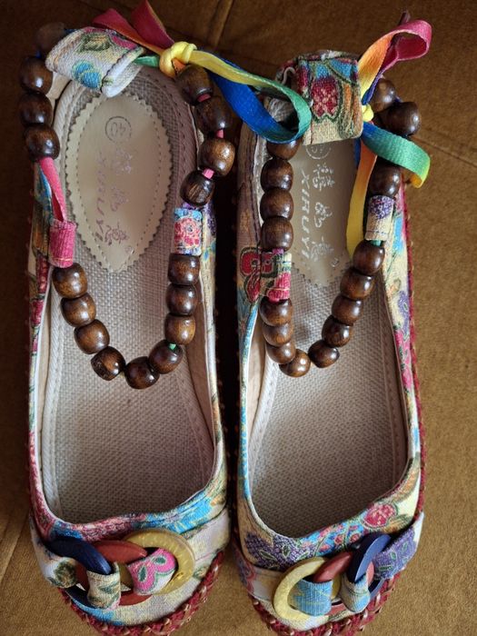 NOWE kolorowe mokasyny baleriny boho etno koraliki folk r.40 (wkładka 24cm 3mm)