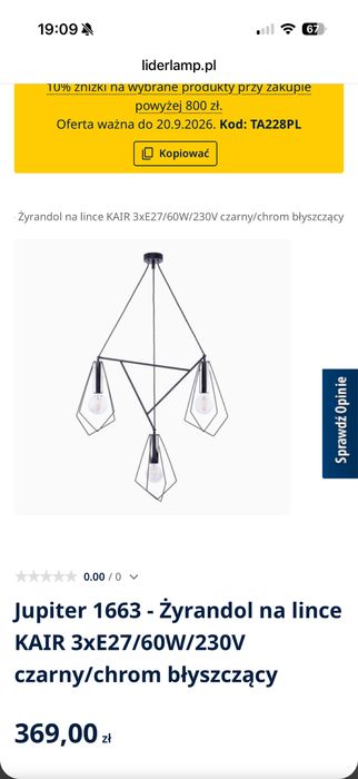 Żyrandol lampa sufitiwa wisząca