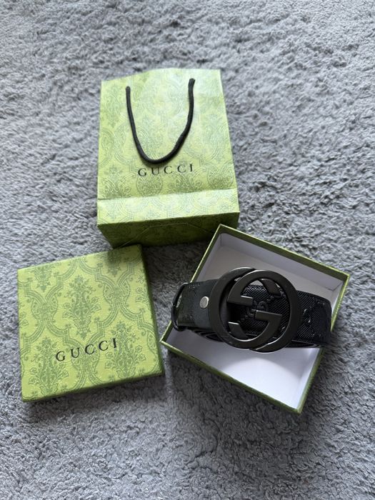 Gucci Pasek Skórzany GG Interlocking G 48/120 Czarny + Pudełko