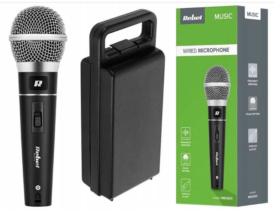 Mikrofon dynamiczny Rebel DM-604, metalowy, w sztywnym etui,
