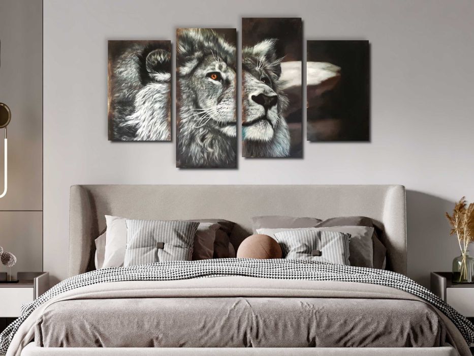 Pintura original de Leão em tela (canvas) Conjunto de 4 painéis