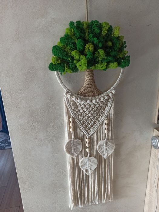 Drzewko szczęścia z mchem chrobotka makrama