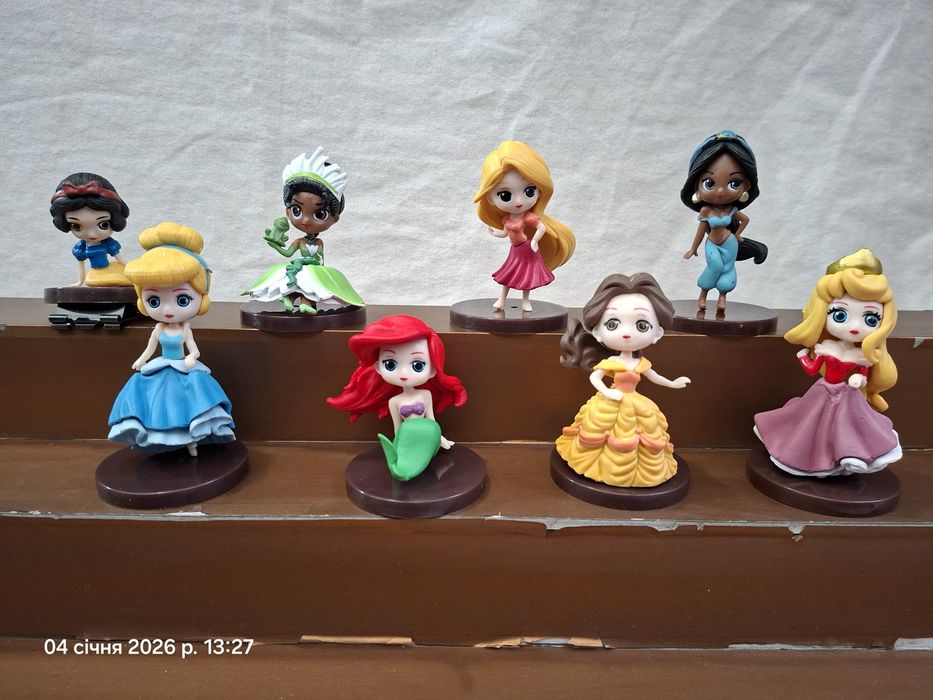 Фигурки 8 шт Жасмин Ариэль Рапунцель Белоснежка Золушка Бель Тиана