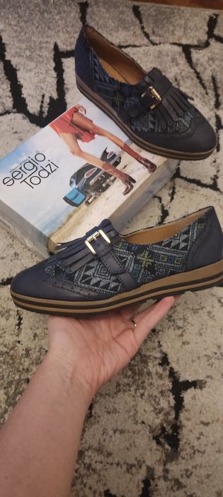 Sergio Todzi półbuty mokasyny azteckie wzory frędzle 37