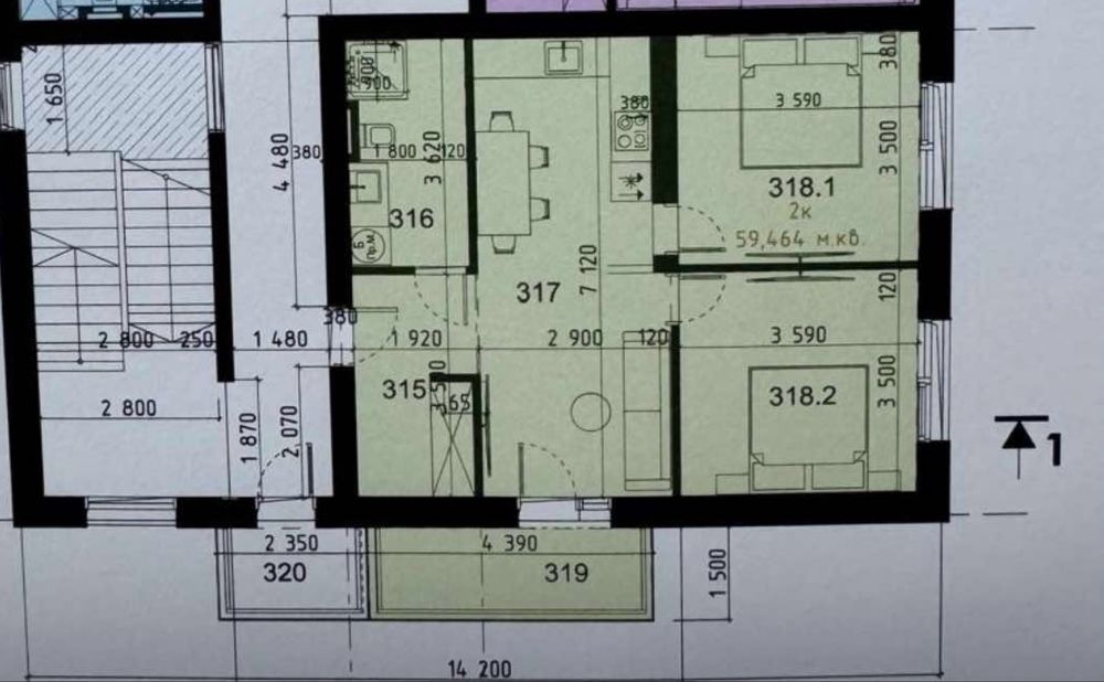 Двокімнатна квартира в зданому будинку