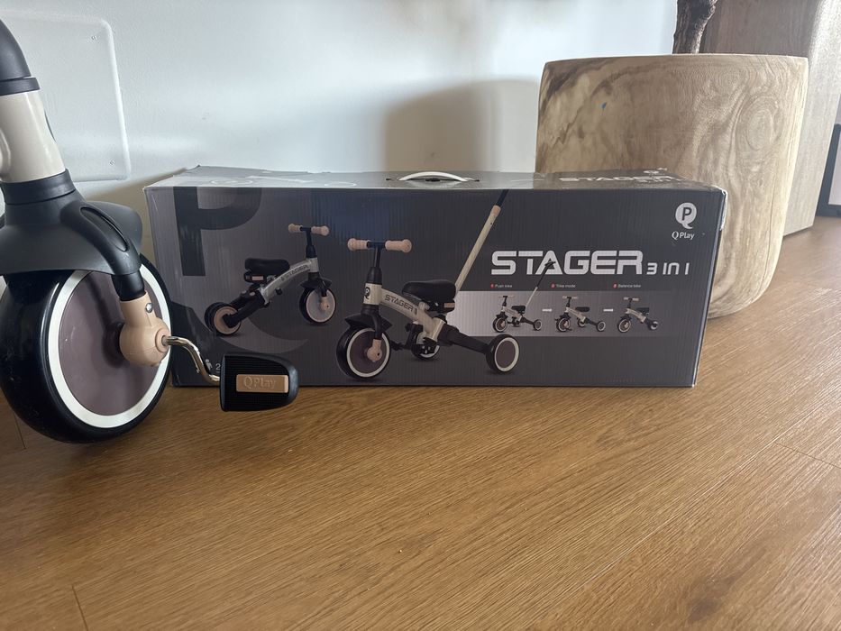 Triciclo QPlay Stager 3 em 1 Dobrável – Novo, Nunca Usado