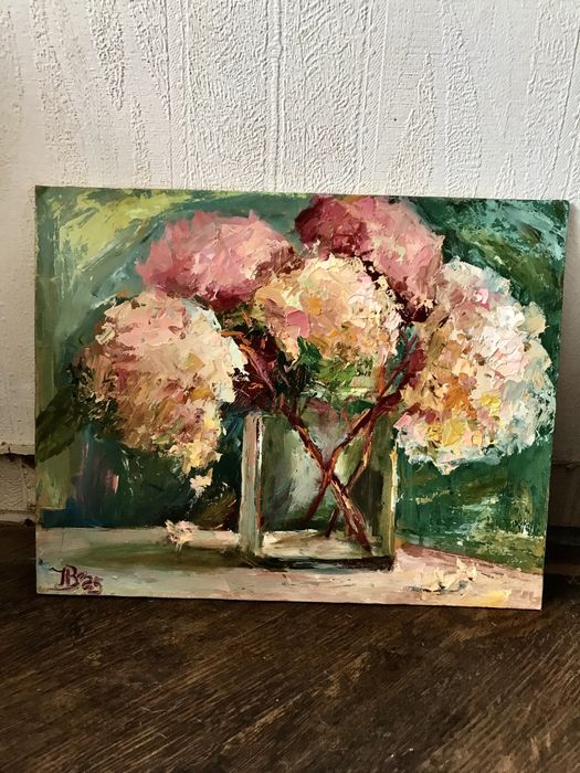 Картина маслом Натюрморт 35х45 Морской пейзаж Гортензии