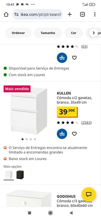 Cama + colchão + 2 mesinhas + cómoda Malm Ikea