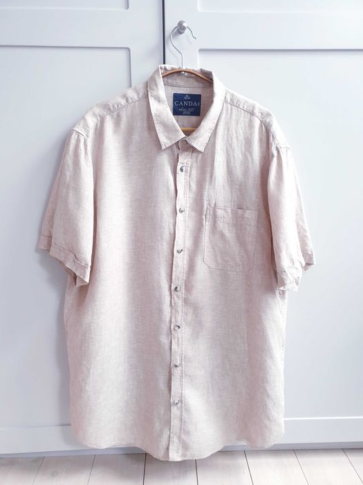 Beżowa koszula lniana 100% len XL kołnierzyk 43 44 C&A Canada