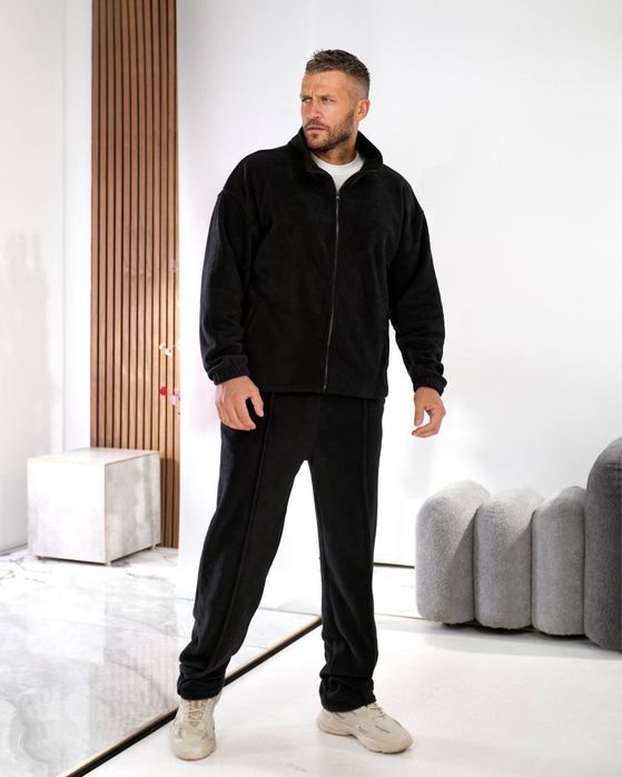 Мужской зимний костюм ДВОЙНОЙ ФЛИС кофта и штаны 46-56 Черный серый