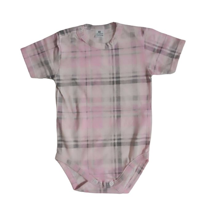 Różowe body w szarą kratkę