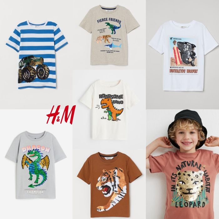 H&M футболка пайетки 110,116,122, 128,134,140