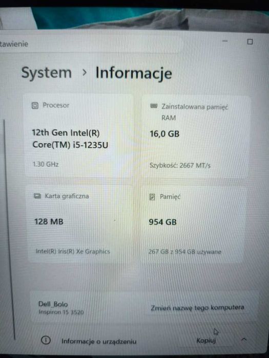 LAPTOP DELL INSPIRON 15 - 3520, Intel I5 - 1235U, RAM 16GB, SSD - 1TB, Win 11