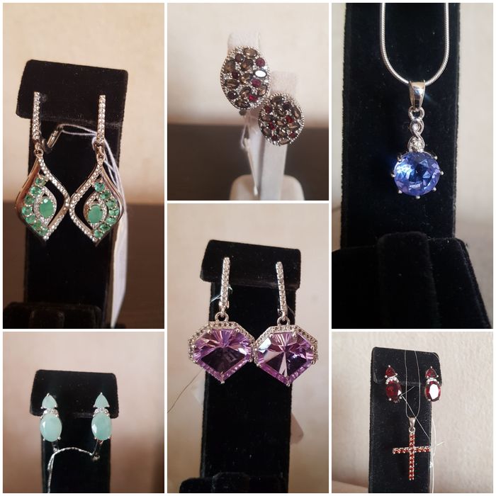 Серебрянные сережки кольца комплекты