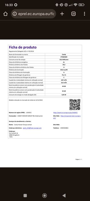 Novo Exaustor CANDY 
m3/h-60 cm-Inox)