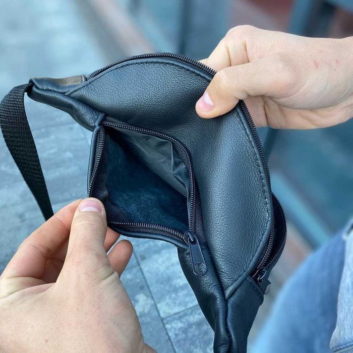 Шкіряна бананка, чоловіча сумка жіноча з натуральної шкіри, чорна