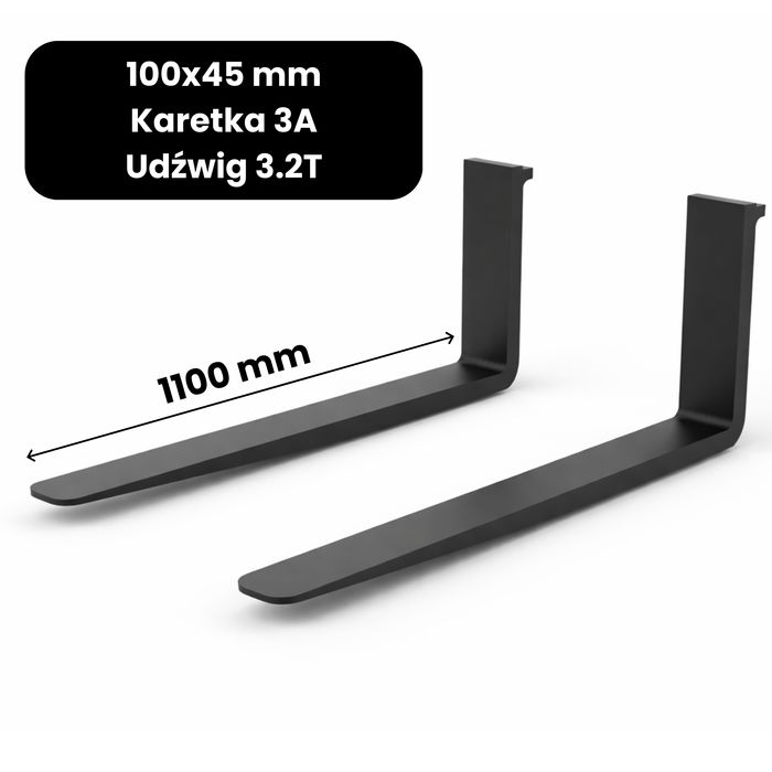 Kompletne widły długość 1100mm klasa karetki 3A udźwig  3.2T 100x40 mm