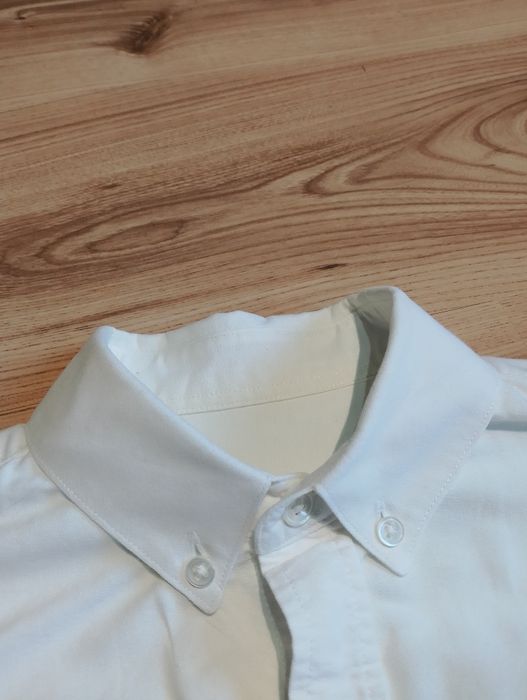 Biała Gładka Koszula Oxford Button Down Collar Z Długim Rękawem Octobre Éditions Bawełna Organiczna