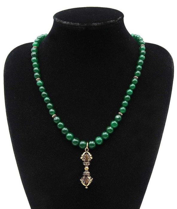 Colar Esmeralda budista - Dorje/Vajra - Fecho em ouro 14K Gold