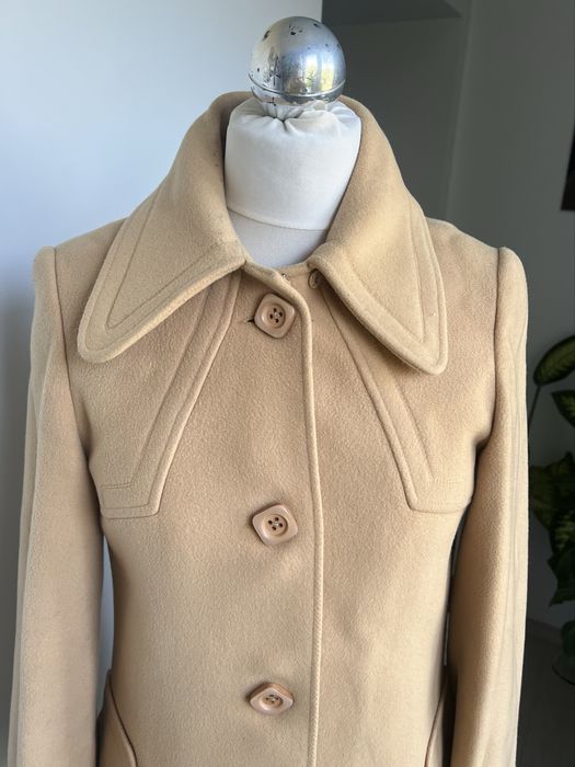 Francuski płaszcz vintage Griffon Paris, beżowy, wełniany retro M