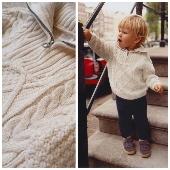 ZARA 18-24M śmietankowy sweterek ecru o warkoczowym splocie świąteczny