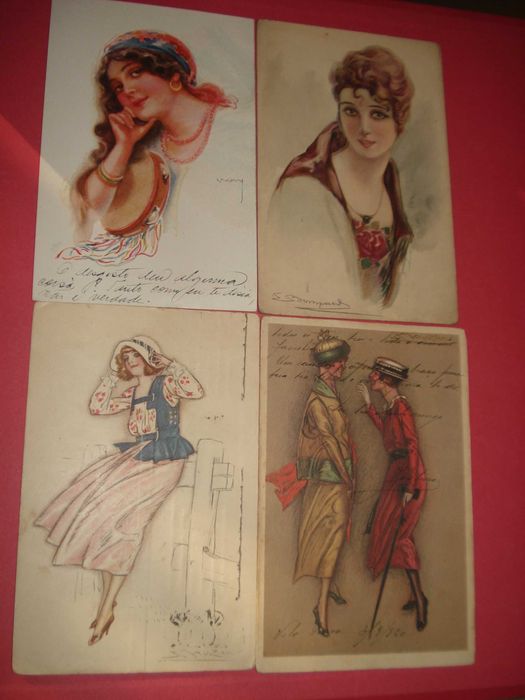 4 Postais Antigos Art Deco