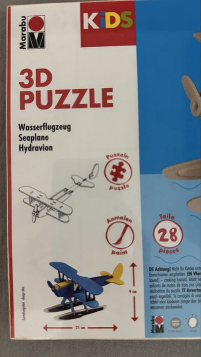 Puzzle 3D de madeira "Wasserflugzeug" (Hidroavião) da Marabu Kids.