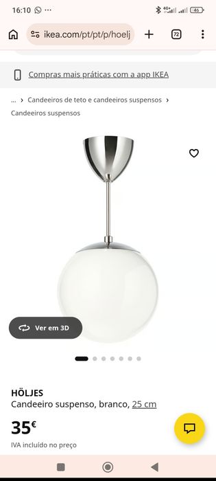 Candeeiro esfera de vidro fosco