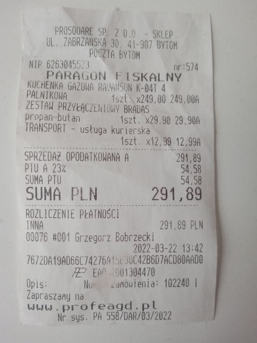 Kuchenka RAVANSON gazowa 4 palników 6.46kW