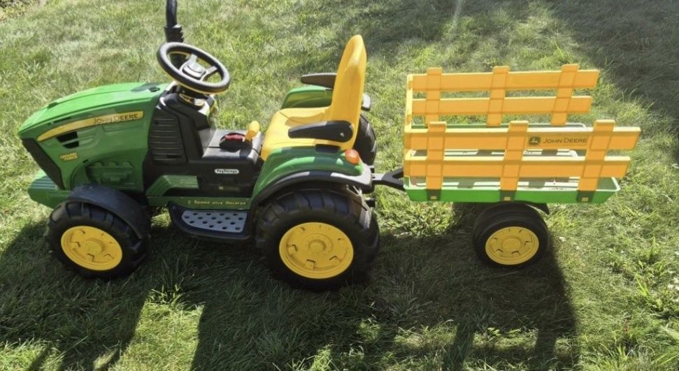Peg Perego traktor, oryginał + duża przyczepa - John Deere - na akumulator 12V