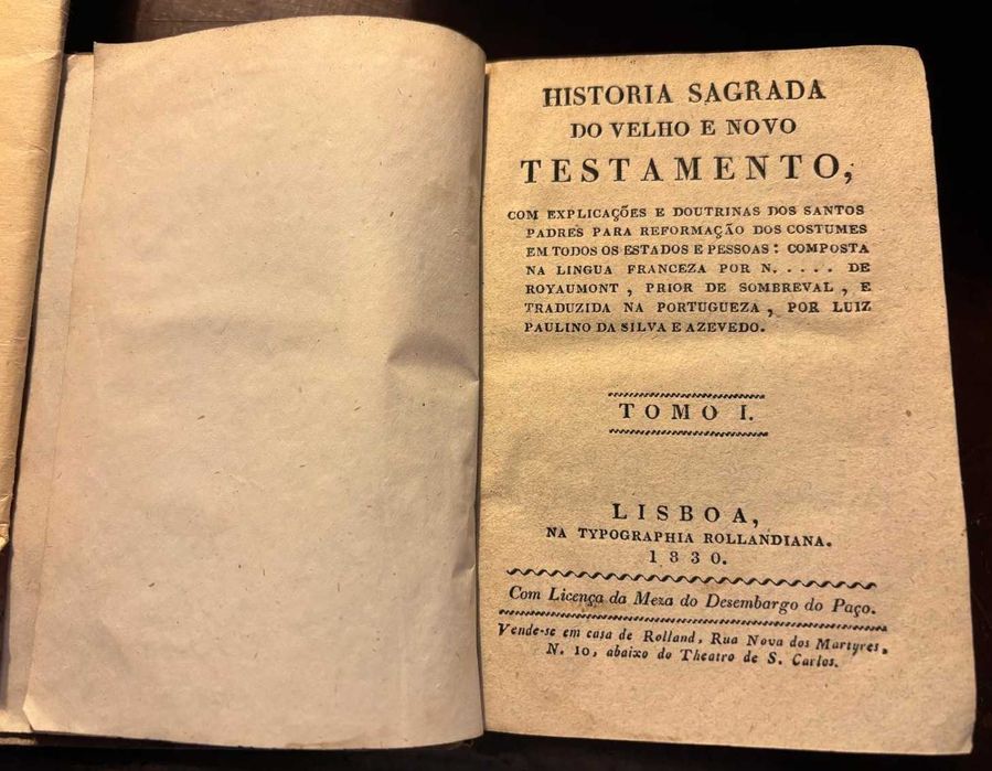 Livro antigo (2 tomos) "Historia Sagrada do Velho e Novo Testamento" de N. de Royaumont (Prior de Sombreval) 1830