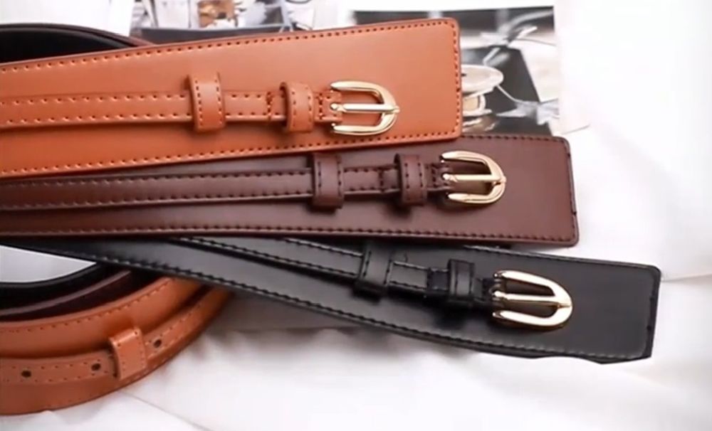 Nowy szeroki pasek ekoskóra czarny płaszcz bluzka do koszuli