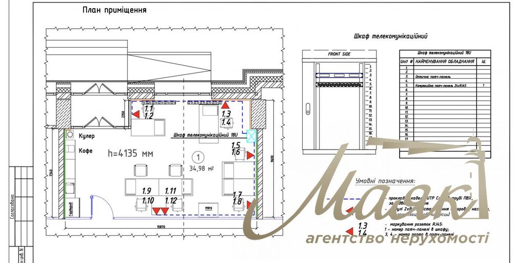 Оренда фасадного приміщення 40 м² у БЦ «Астарта», Поділ