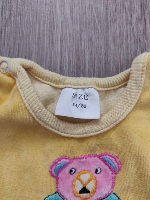 Теплый велюровый человечек 74- 80 рост, 6-12 мес.лимонного цвета.