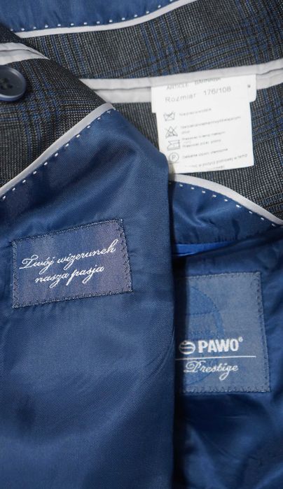 Marynarka dwurzędowa Pawo 176/108 Szary Grafit w Kratę Klasyczna