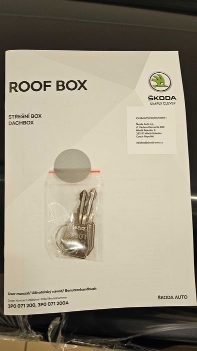 Kufer dachowy Skoda, box otwierany obustronnie 400l, narty do 200 cm