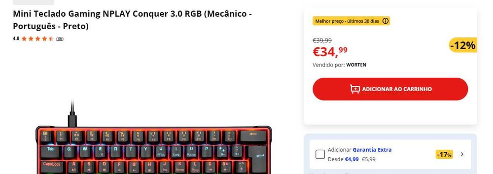 Mini Teclado Gaming NPLAY Conquer 3.0 RGB (Mecânico - Português - Preto)