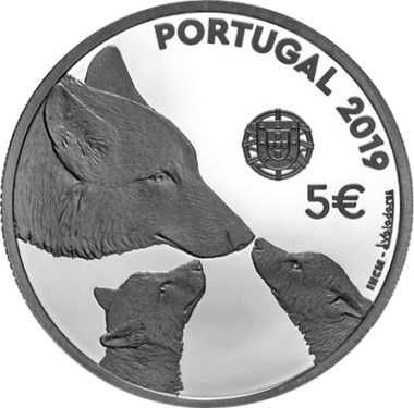 Moeda 5 Euros Lobo Ibérico 2019 Prata Proof
