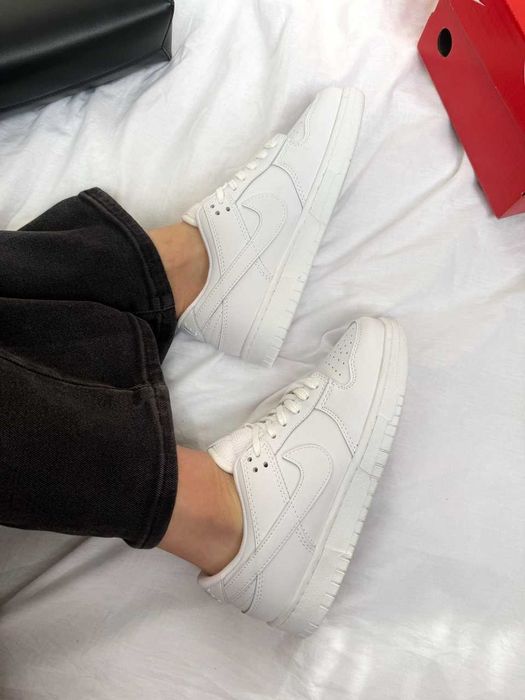 Кросівки Nike SB Dunk Low White жіночі шкіряні білі кеди Найк СБ Данк демісезонні | Женские кроссовки Данки белые демисезонные кожаные 36 37 38 39 40