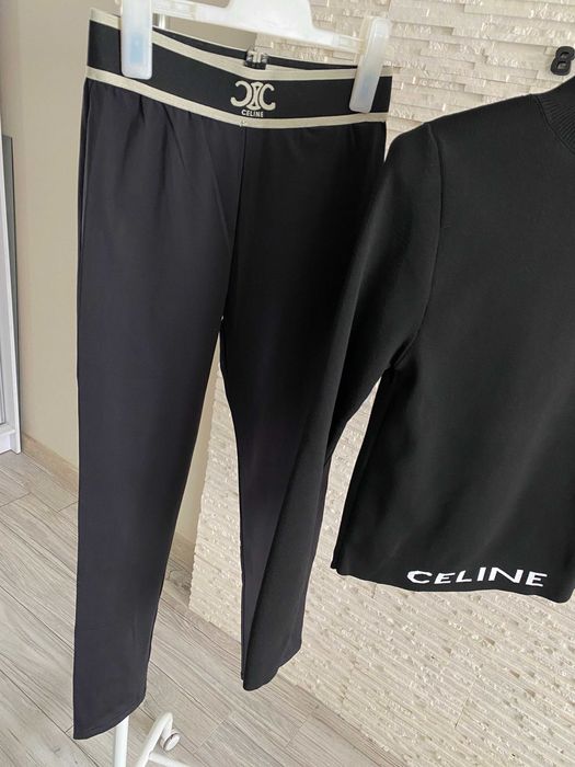 Celine spodnie legginsy na gumie logowane