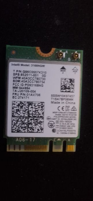 Wi-Fi + Bluetooth модуль Intel Dual Band Wireless-AC 3168 (M.2)