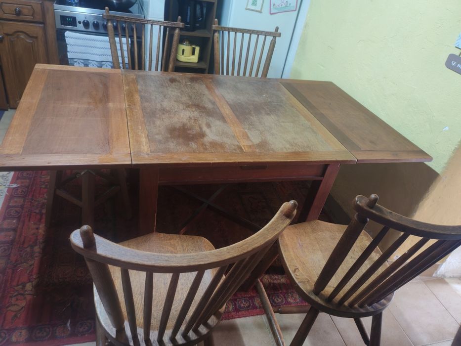 mesa de madeira + 4 cadeiras rústicas