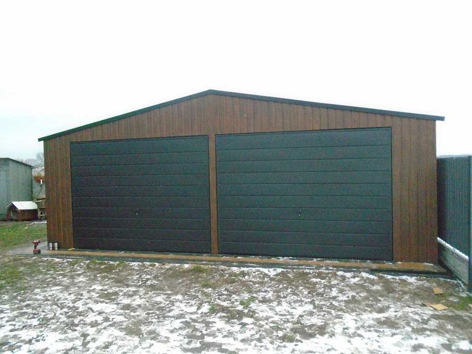 Garaż blaszany 7x5 blacha orzech złoty dąb WZMOCNIONY profilem solidny