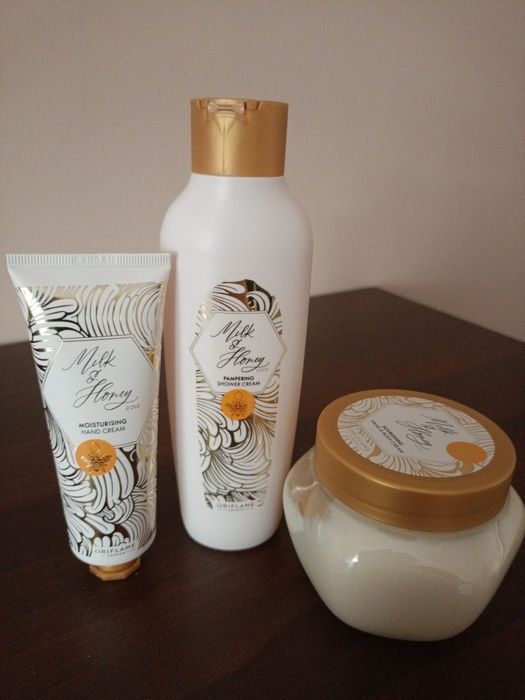 Oriflame  damski zestaw Milk & Honej ( żel,krem do rąk, krem do ciała)