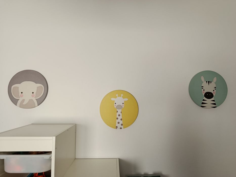 3 quadros infantis girafa zebra elefante