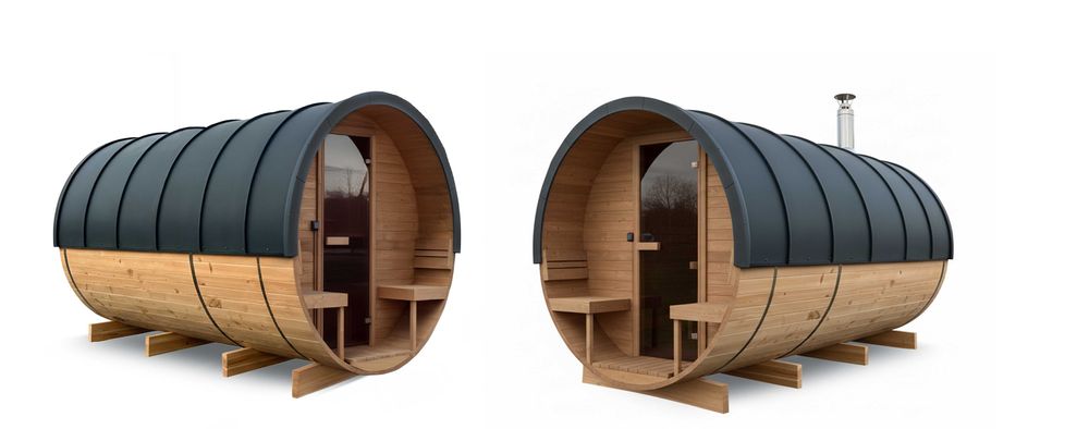 Drewniana sauna beczka XL Docieplona, dach pokryty aluminium 8-10 osób