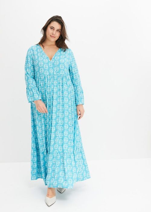 B.P.C długa sukienka kaftanowa niebieska w białe wzory 40.