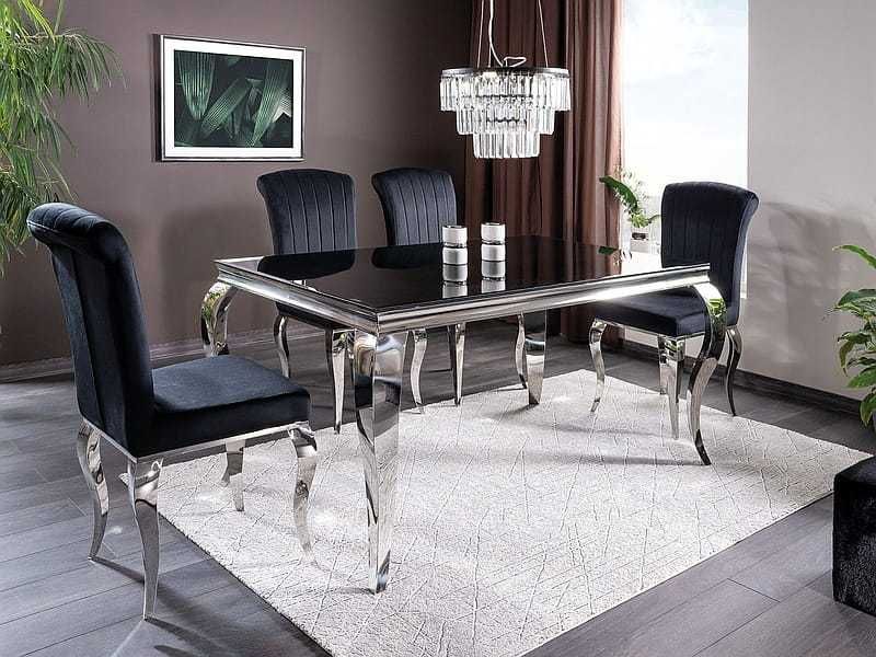 krzesło antyczne LUDWIK PRINCE czarno srebrne welur NOWE PIĘKNE