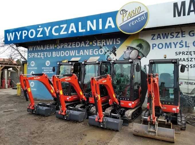 Wynajem Minikoparki Bobcat E19, E26, E35 Kubota KX018-4, 2 t, 3,5t,
