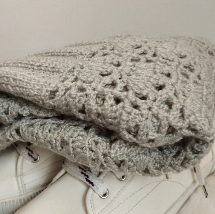 SWETER ażurowy ręcznie robiony oversize SZARY MUST HAVE r S/M